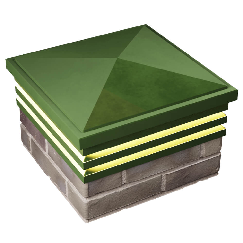 Колпак Zking Бона ХайТек Зеленый на столб 1.5х1.5 кирпича (385х385мм) с подсветкой